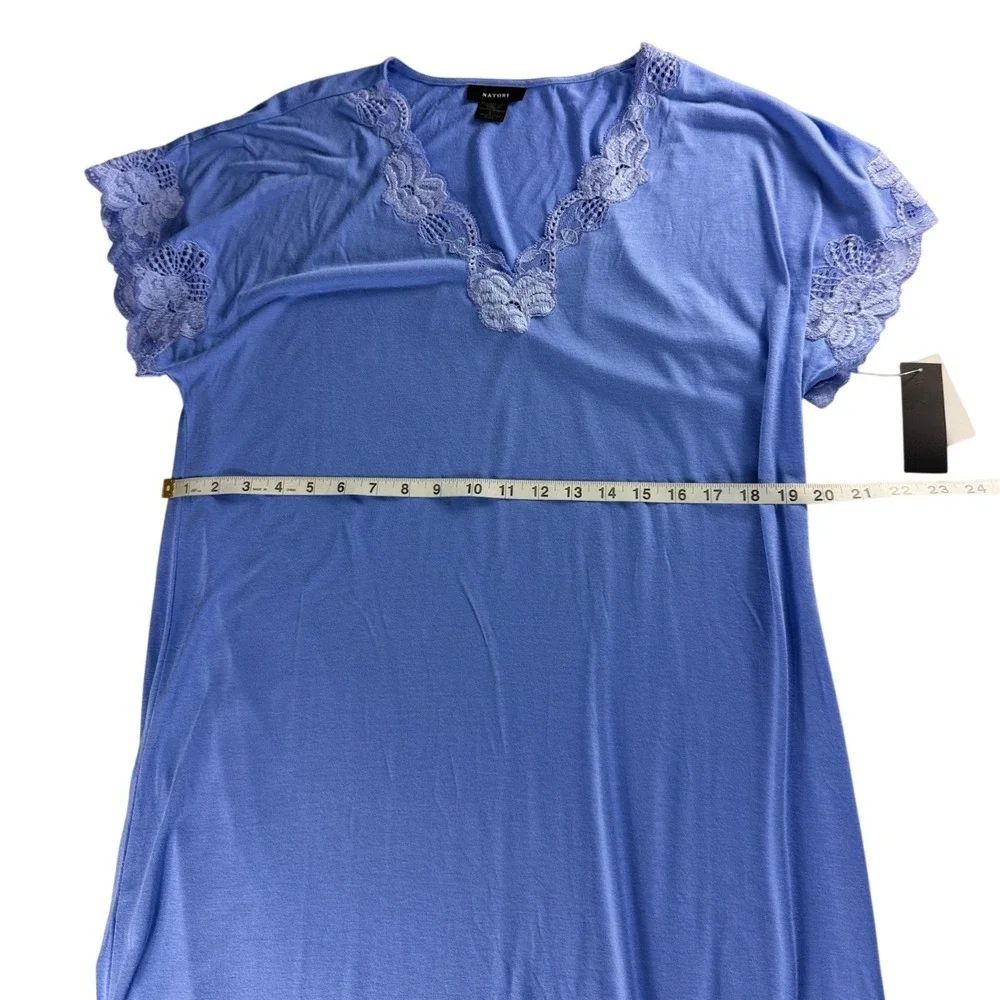Natori Iris Blue Modal Lace Trim Maxi Nightgown Sleep Dress M73084 Large NWT